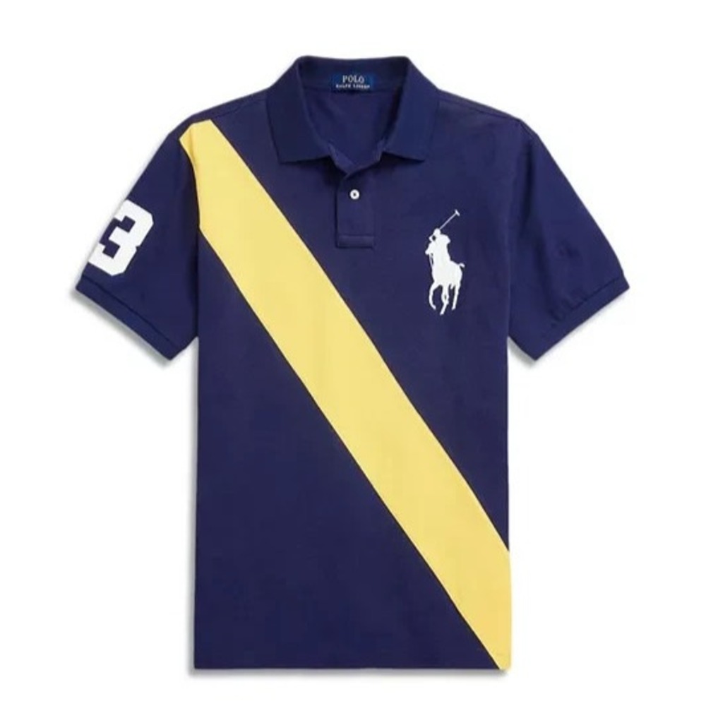 New Polo Ralph Lauren Polo Shirt Mens Large Big Pony Stripe Classic Preppy Navy